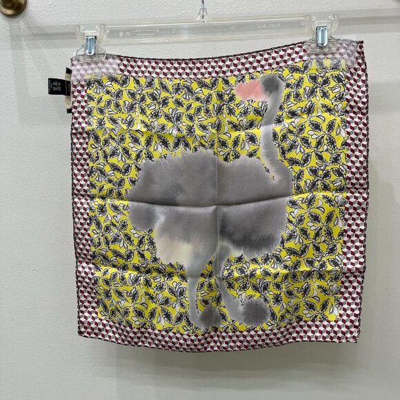 Marni Silk Bird Scarf - Yellow Black Red Grey - 100% Silk - New in Box - Picture 3 of 9